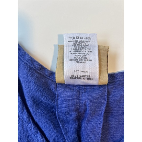 Vtg Blue Cactus Cotton Hand Painted Jacket One Button Lagenlook  Artsy Large - Picture 5 of 8